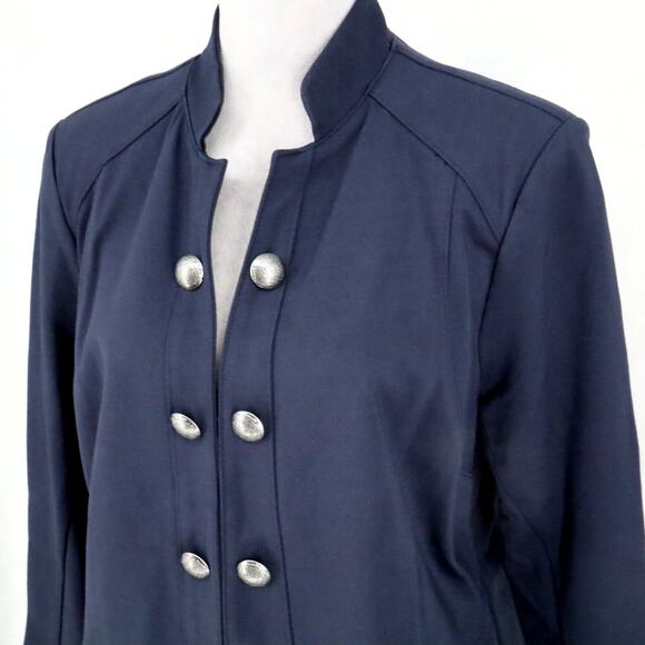 Lane Bryant Jacket Womens 16 Navy Blue Hook Eye Stretch Knit Silver Buttons - Picture 8 of 16